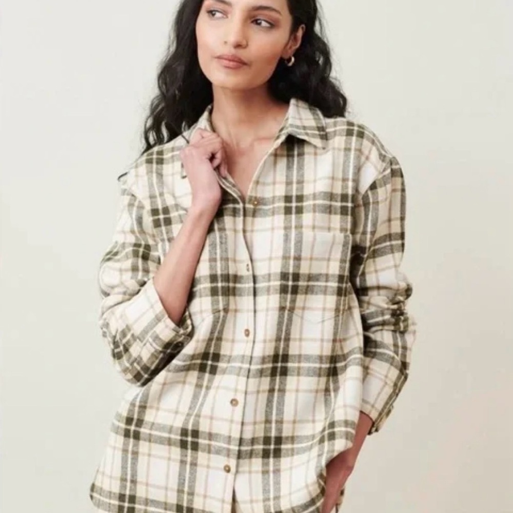 Jenni Kayne Plaid Button Down Shirt in Cream and Green
